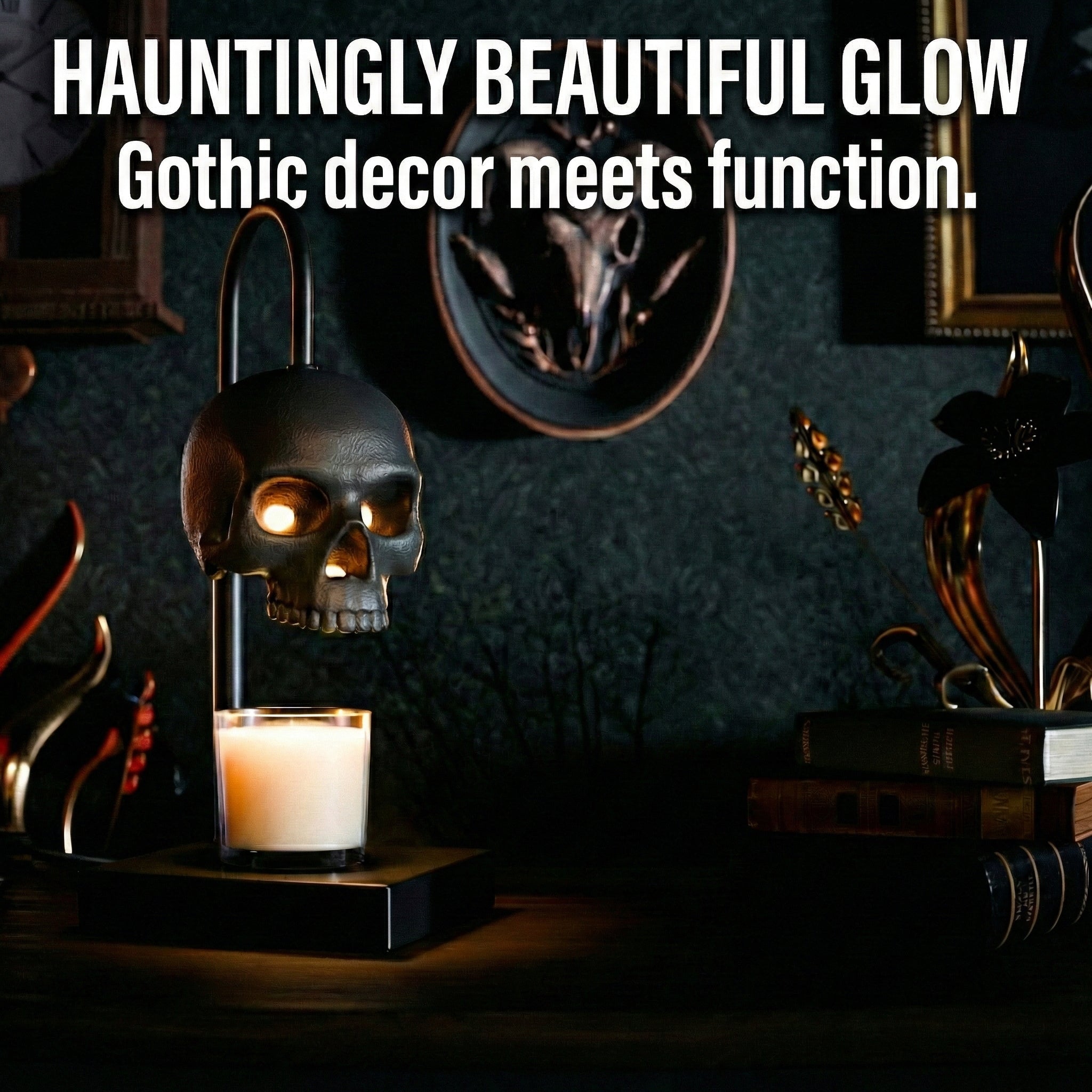 Skull Candle Warmer Lamp with Timer & Dimmer – Adjustable Height Gothic Candle Lamp (Candles Not Included)