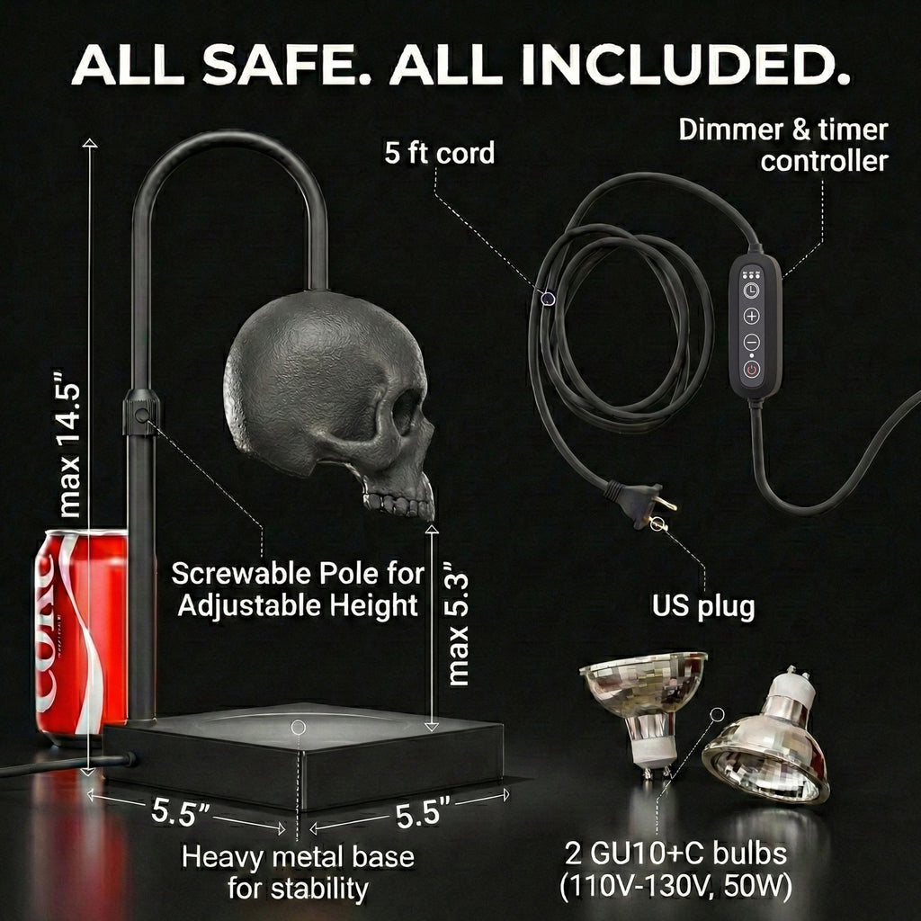 Skull Candle Warmer Lamp with Timer & Dimmer – Adjustable Height Gothic Candle Lamp (Candles Not Included)