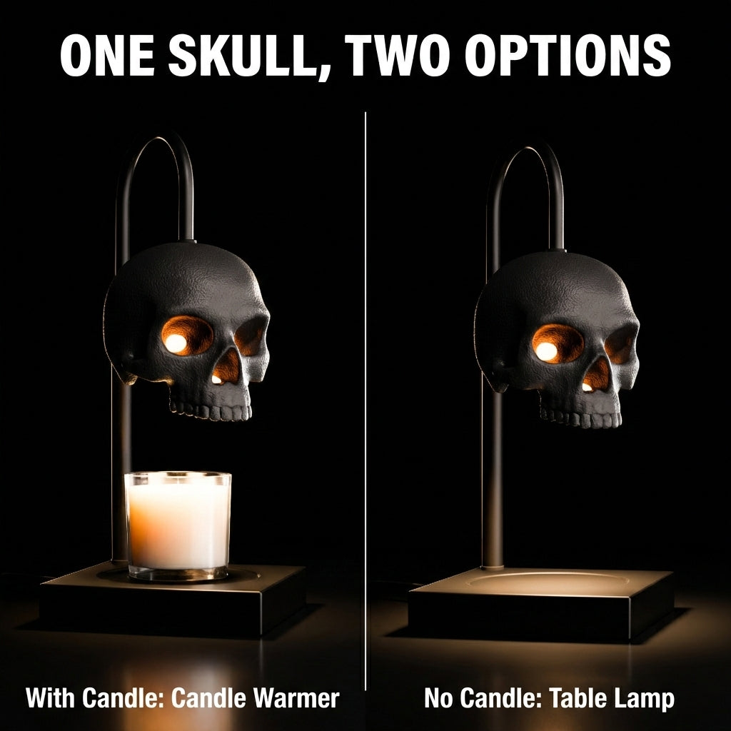Skull Candle Warmer Lamp with Timer & Dimmer – Adjustable Height Gothic Candle Lamp (Candles Not Included)