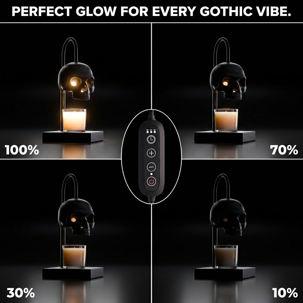 Skull Candle Warmer Lamp with Timer & Dimmer – Adjustable Height Gothic Candle Lamp (Candles Not Included)