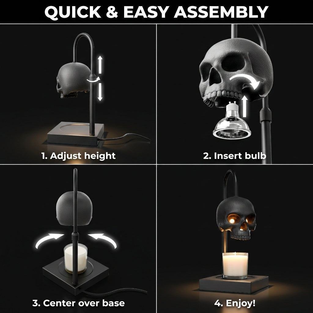 Skull Candle Warmer Lamp with Timer & Dimmer – Adjustable Height Gothic Candle Lamp (Candles Not Included)
