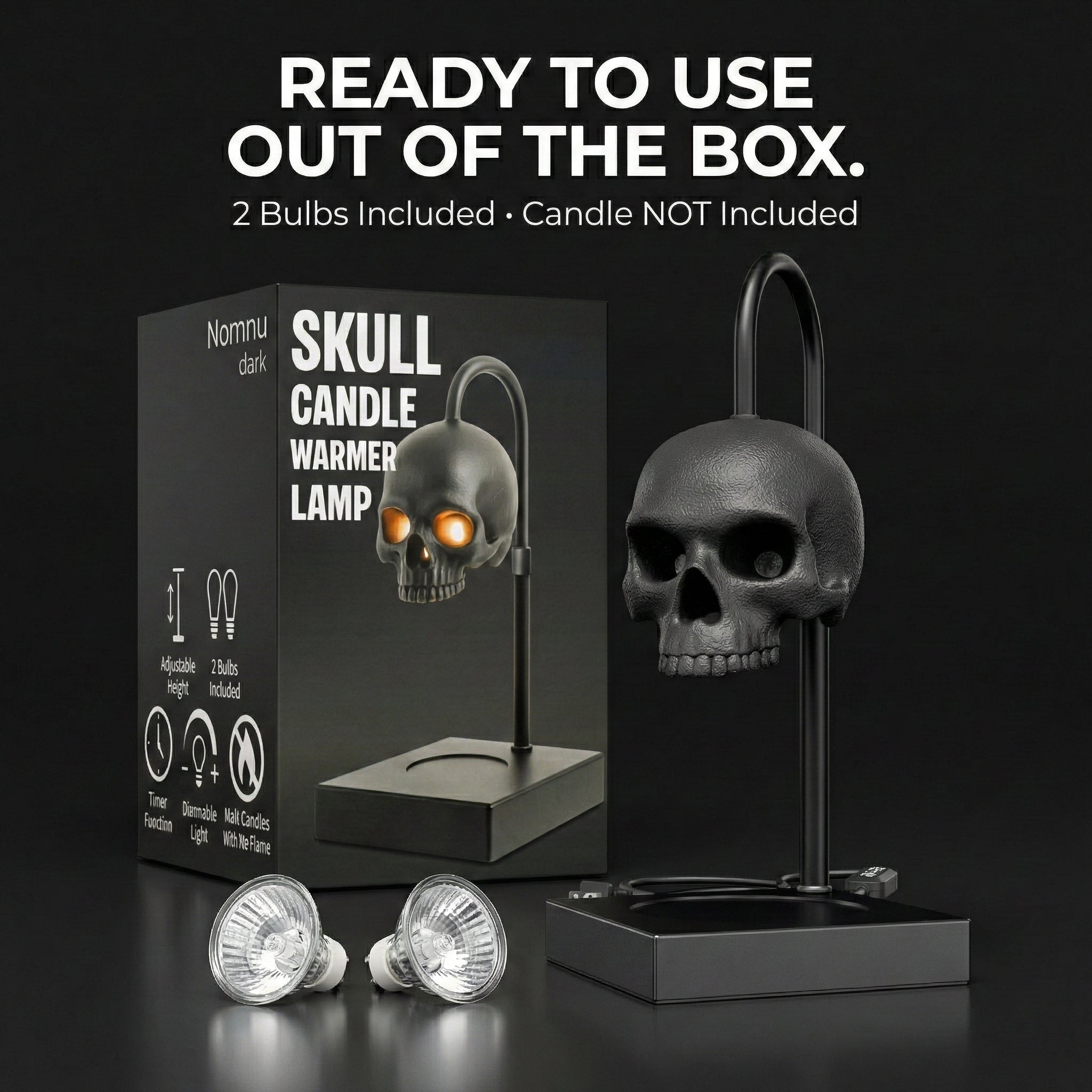 Nomnu Skull Candle Warmer Lamp with Timer & Dimmer – Adjustable Height Gothic Candle Lamp (Candles Not Included)