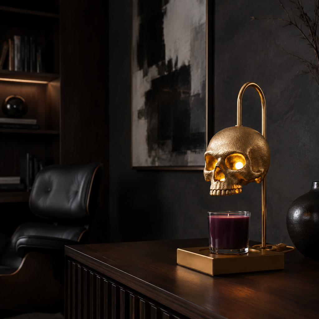 Nomnu Golden Skull Candle Warmer Lamp with Timer & Dimmer, Gold Gothic Decor Wax Warmer & Table Lamp for Witchy, Dark Academia & Halloween