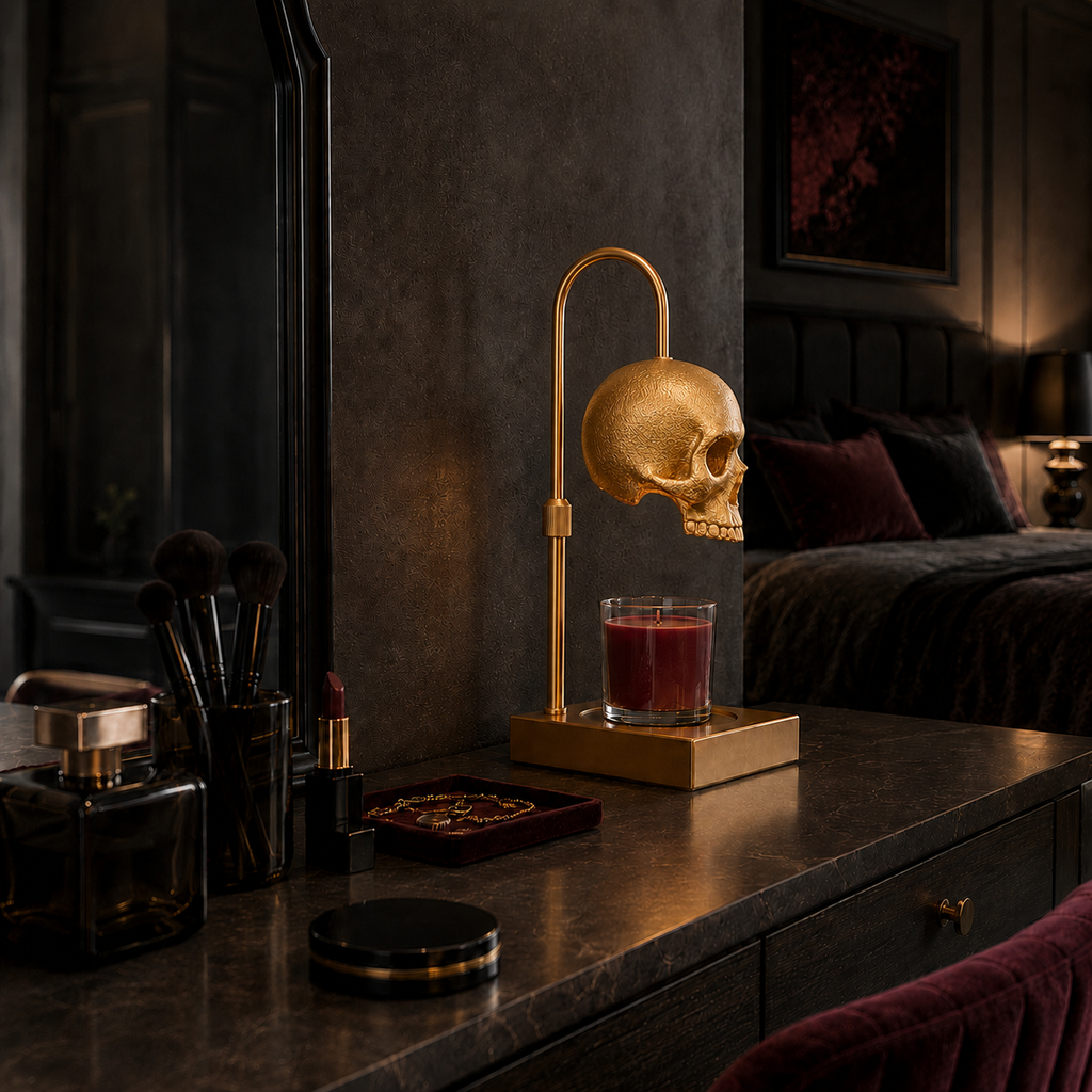 Nomnu Golden Skull Candle Warmer Lamp with Timer & Dimmer, Gold Gothic Decor Wax Warmer & Table Lamp for Witchy, Dark Academia & Halloween