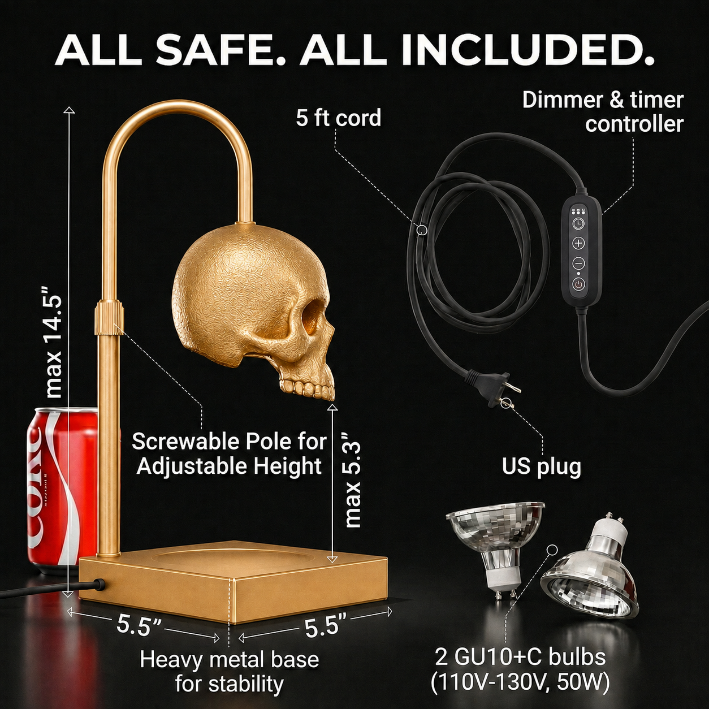 Nomnu Golden Skull Candle Warmer Lamp with Timer & Dimmer, Gold Gothic Decor Wax Warmer & Table Lamp for Witchy, Dark Academia & Halloween