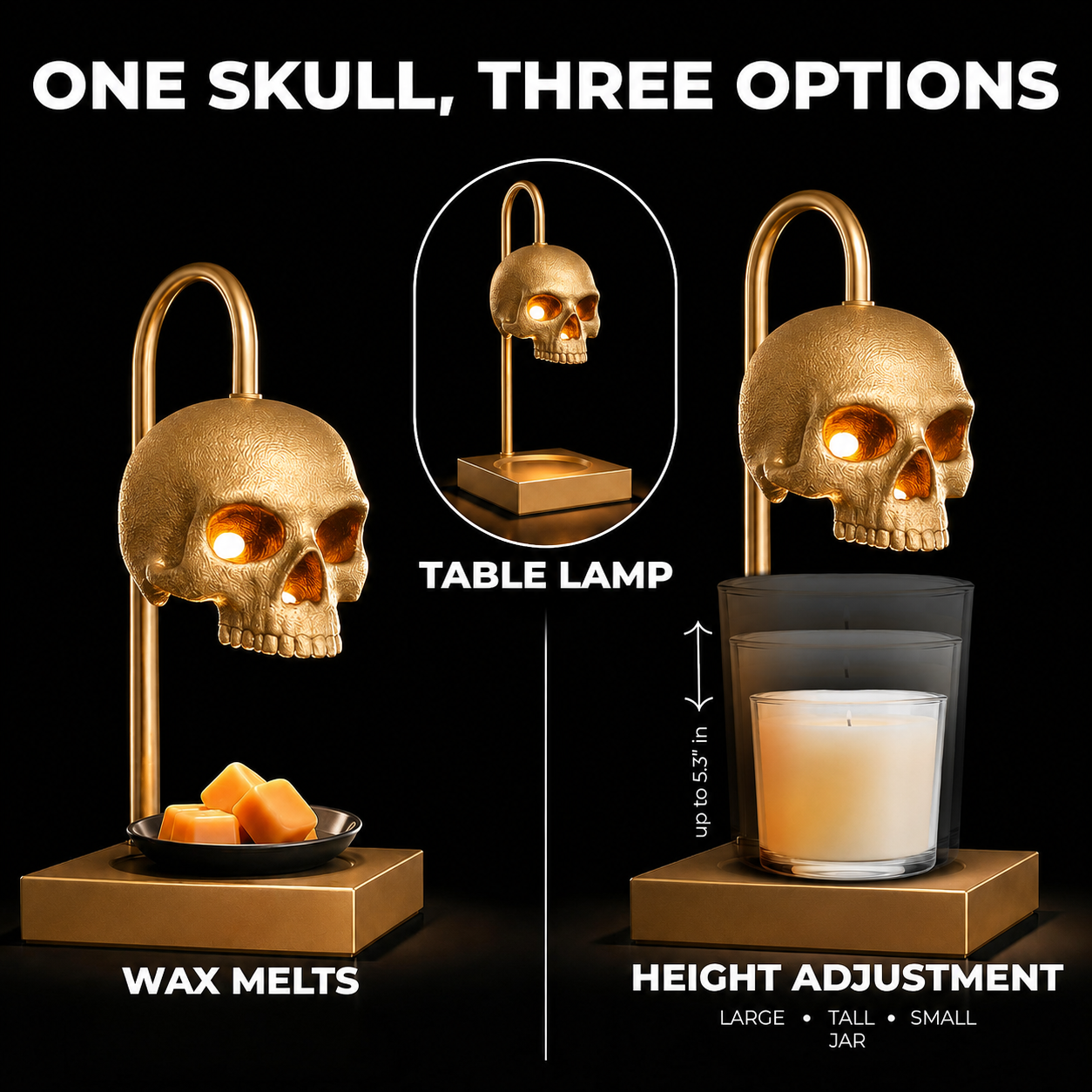 Nomnu Golden Skull Candle Warmer Lamp with Timer & Dimmer, Gold Gothic Decor Wax Warmer & Table Lamp for Witchy, Dark Academia & Halloween
