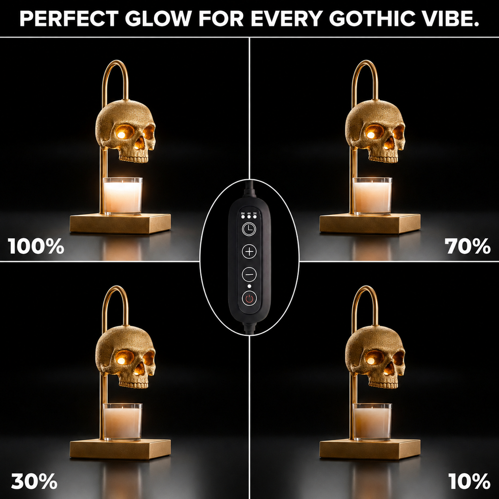 Nomnu Golden Skull Candle Warmer Lamp with Timer & Dimmer, Gold Gothic Decor Wax Warmer & Table Lamp for Witchy, Dark Academia & Halloween