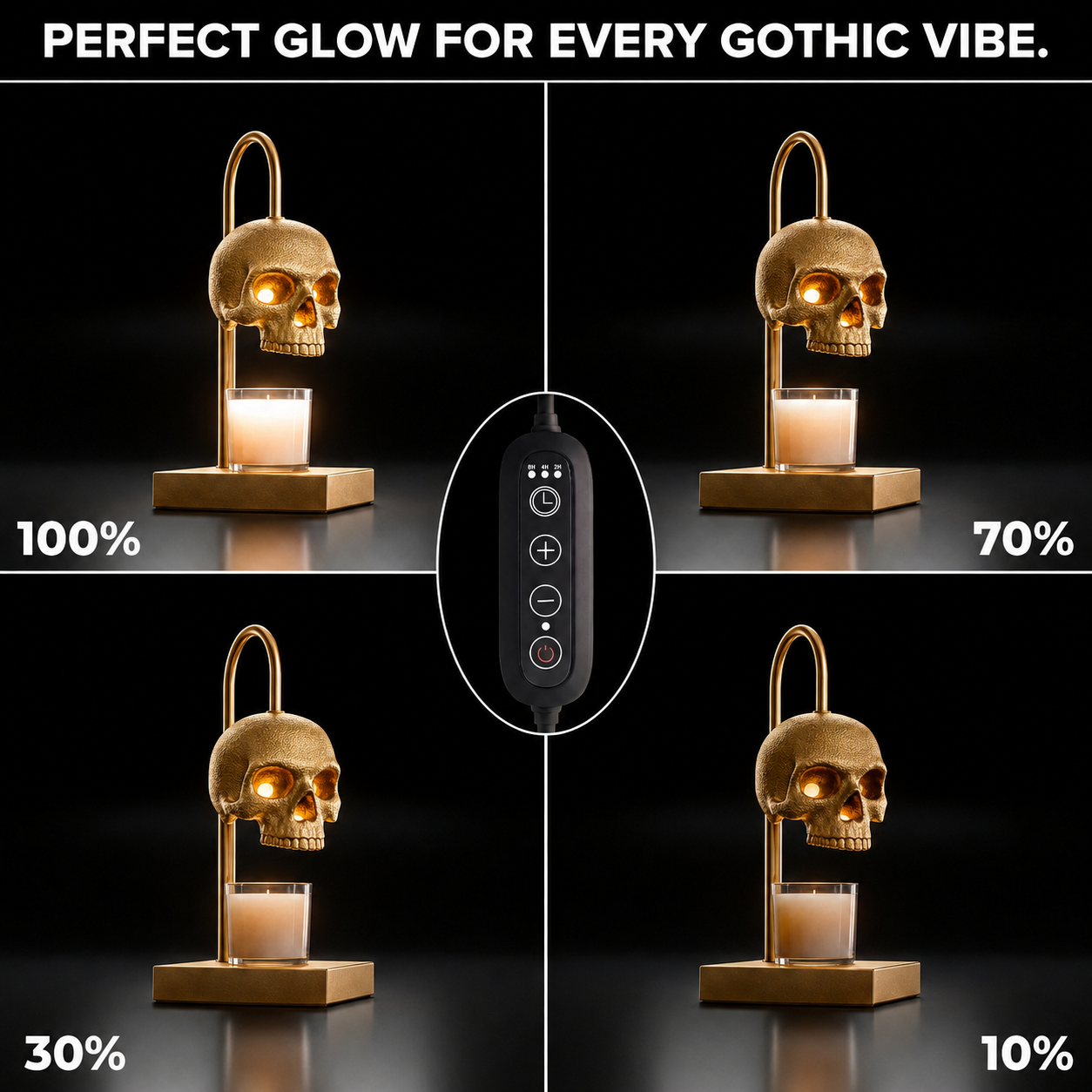 Nomnu Golden Skull Candle Warmer Lamp with Timer & Dimmer, Gold Gothic Decor Wax Warmer & Table Lamp for Witchy, Dark Academia & Halloween