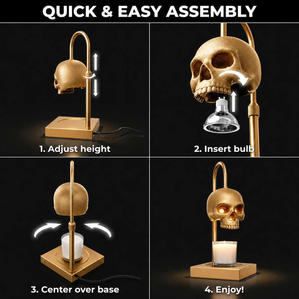 Nomnu Golden Skull Candle Warmer Lamp with Timer & Dimmer, Gold Gothic Decor Wax Warmer & Table Lamp for Witchy, Dark Academia & Halloween