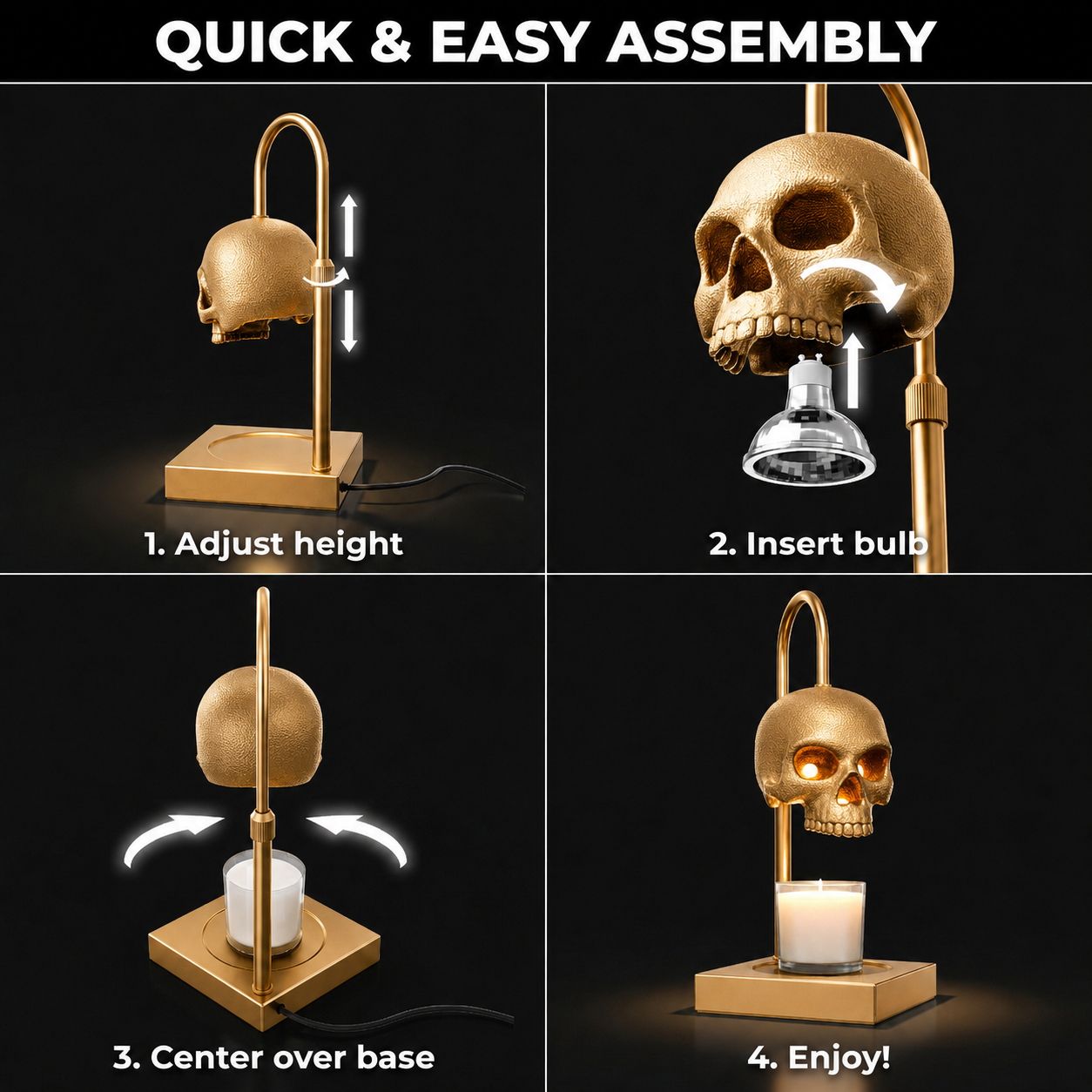 Nomnu Golden Skull Candle Warmer Lamp with Timer & Dimmer, Gold Gothic Decor Wax Warmer & Table Lamp for Witchy, Dark Academia & Halloween