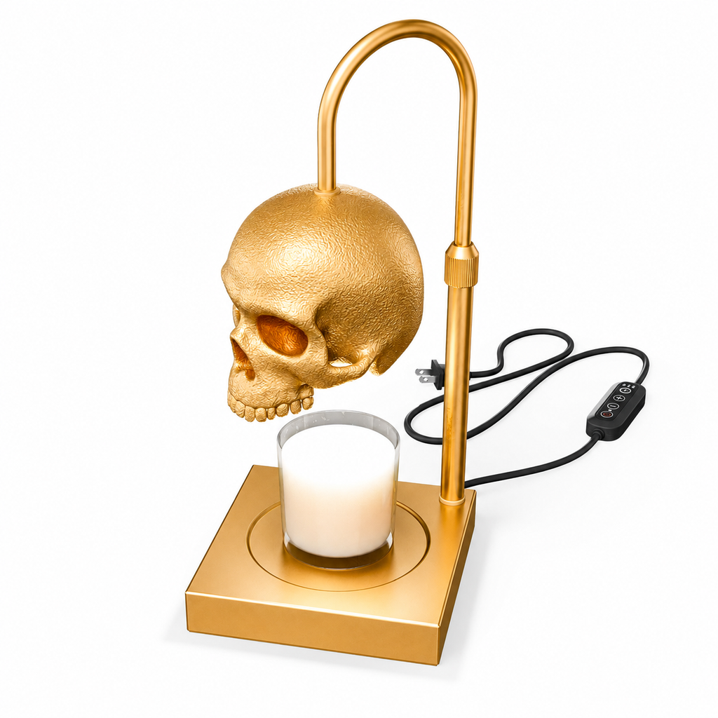 Nomnu Golden Skull Candle Warmer Lamp with Timer & Dimmer, Gold Gothic Decor Wax Warmer & Table Lamp for Witchy, Dark Academia & Halloween