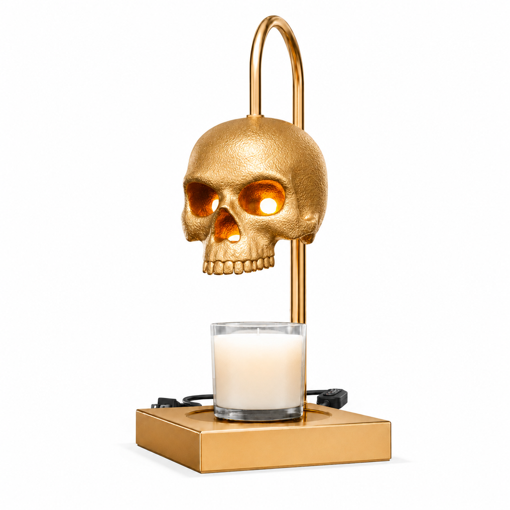 Nomnu Golden Skull Candle Warmer Lamp with Timer & Dimmer, Gold Gothic Decor Wax Warmer & Table Lamp for Witchy, Dark Academia & Halloween