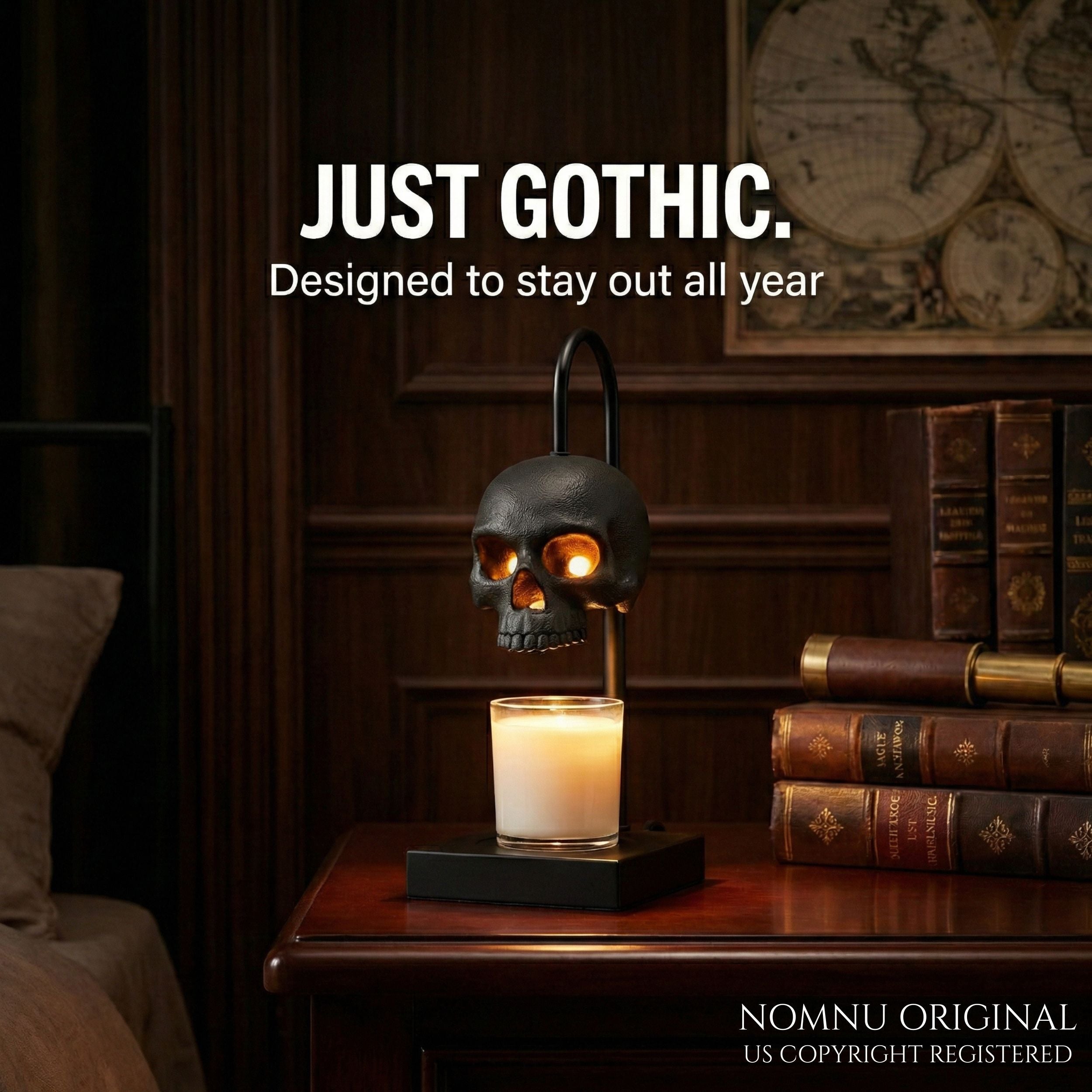 Skull Candle Warmer Lamp with Timer & Dimmer – Adjustable Height Gothic Candle Lamp (Candles Not Included)