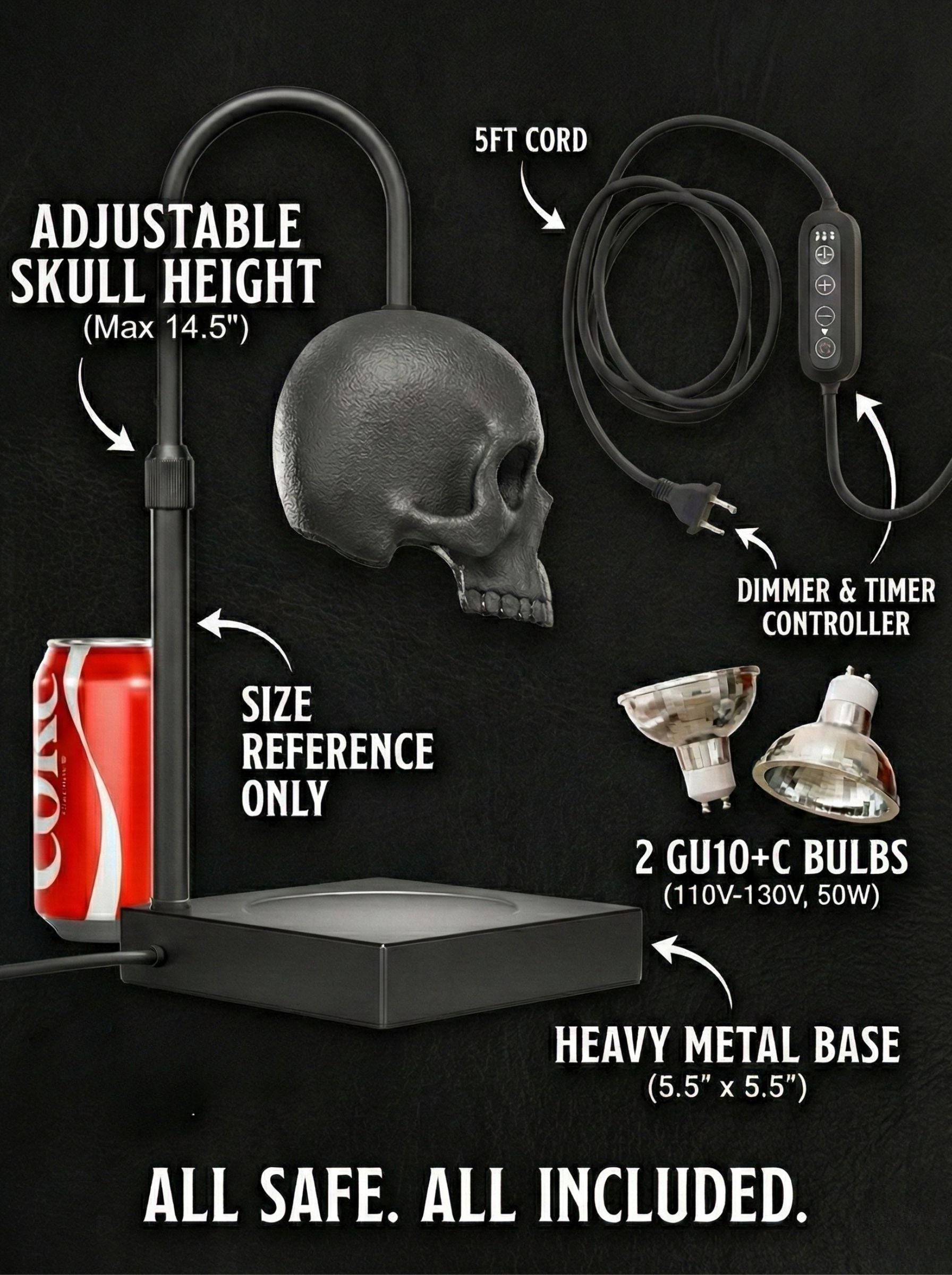 Skull Candle Warmer Lamp with Timer & Dimmer – Adjustable Height Gothic Candle Lamp (Candles Not Included)